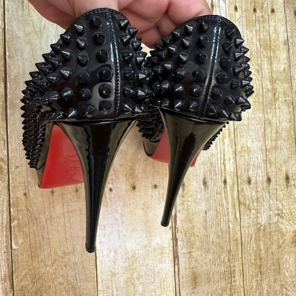 Christian Louboutin Black Patent Spike Lady Peep Toe Platform Pumps. - Picture 5 of 8